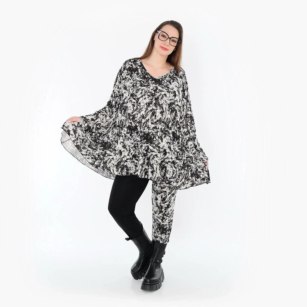 Chemise grande taille AKH Fashion 593, noire et blanche