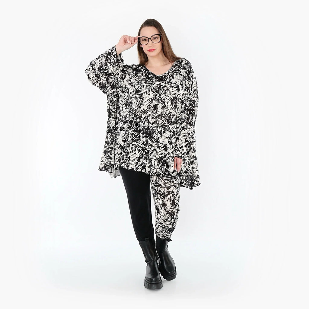 Chemise grande taille AKH Fashion 593, noire et blanche