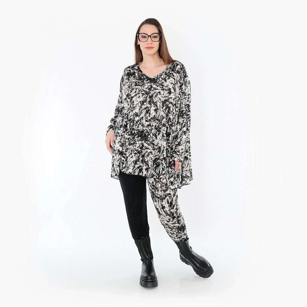 Chemise grande taille AKH Fashion 593, noire et blanche