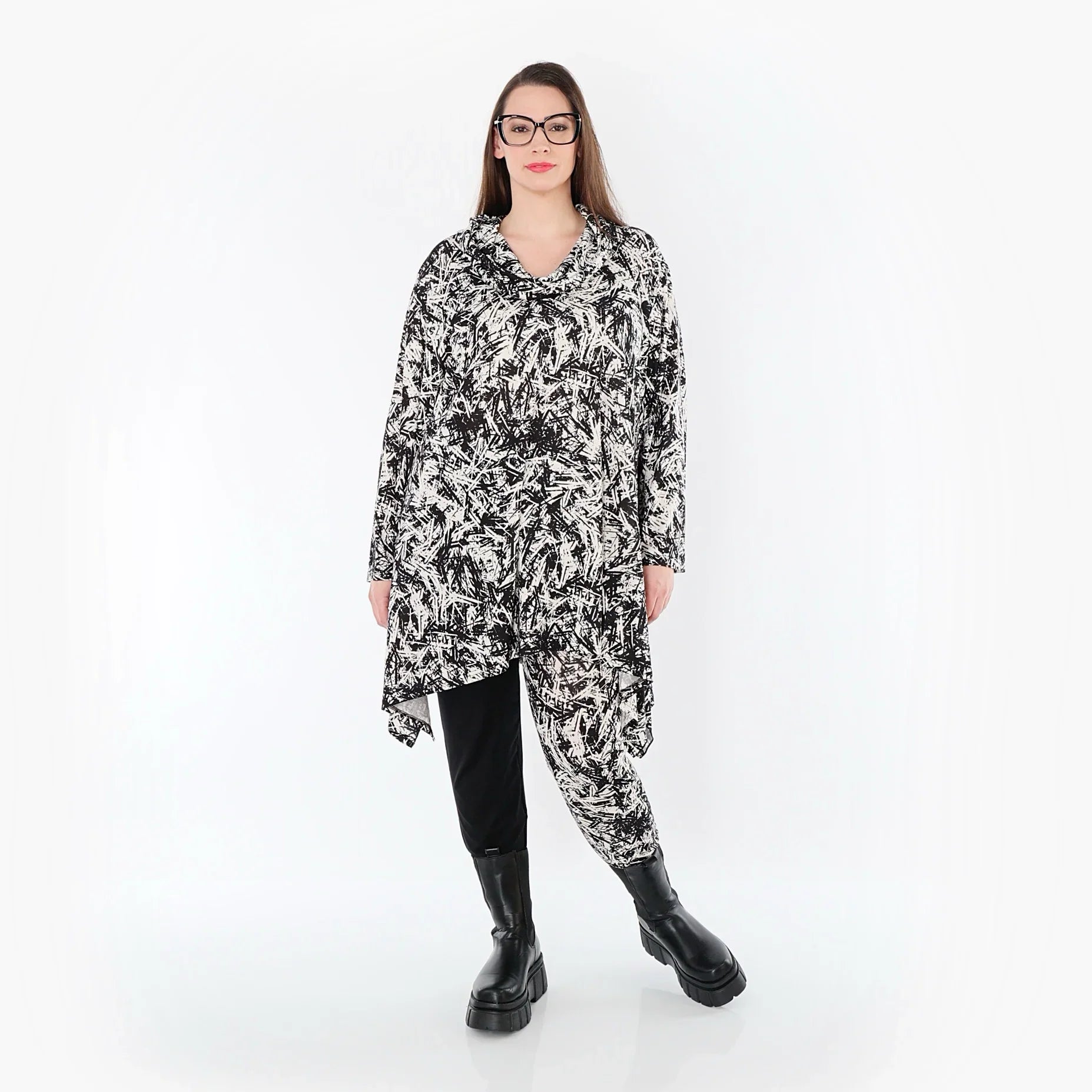AKH Fashion 3371 Grand T-shirt, Noir-Blanc