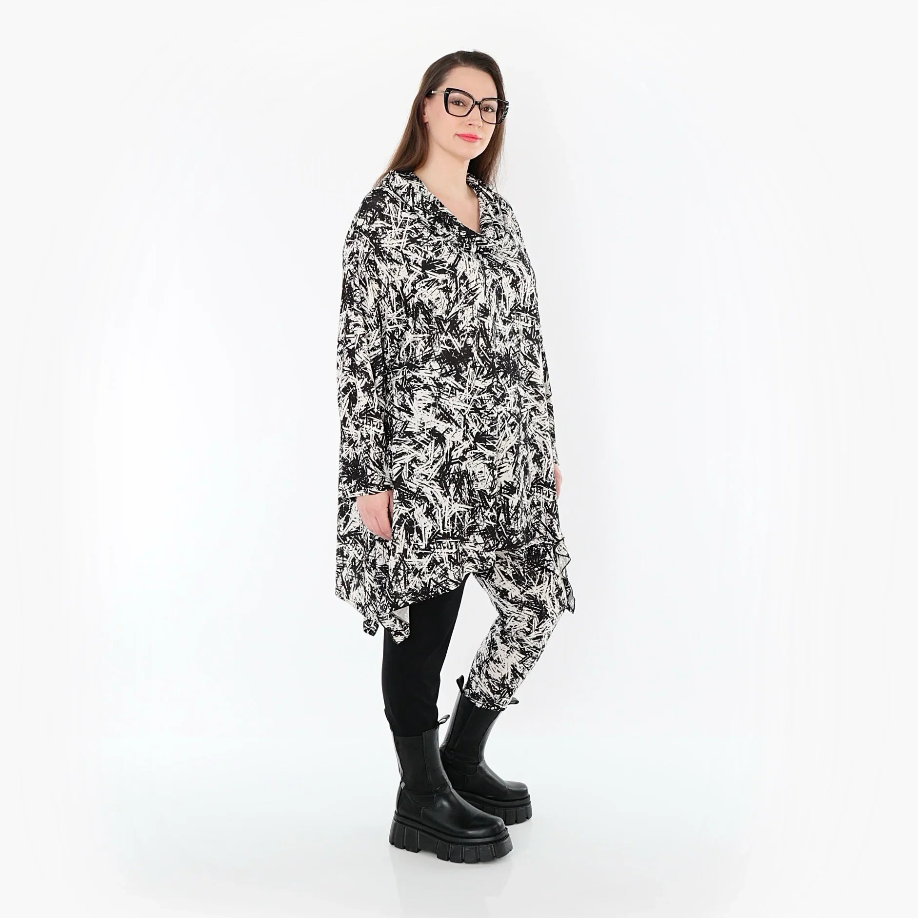 AKH Fashion 3371 Grand T-shirt, Noir-Blanc
