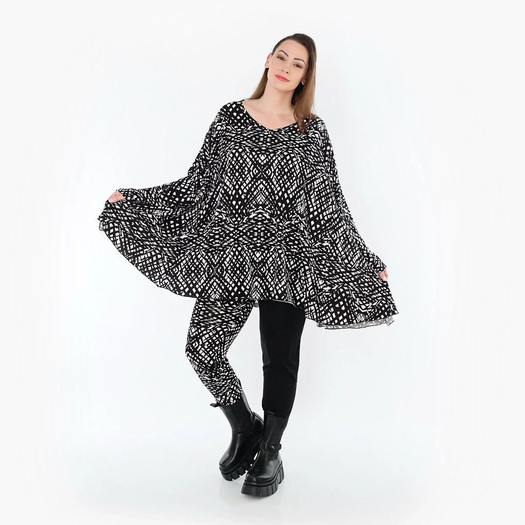 Chemise grande taille AKH Fashion 593, noire et blanche