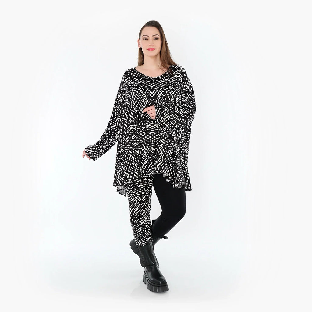 Chemise grande taille AKH Fashion 593, noire et blanche