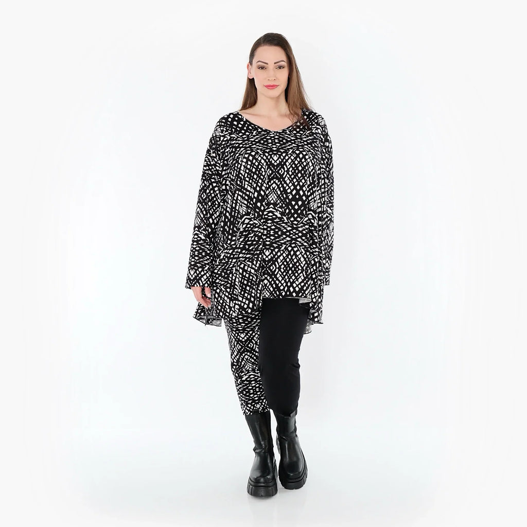 Chemise grande taille AKH Fashion 593, noire et blanche