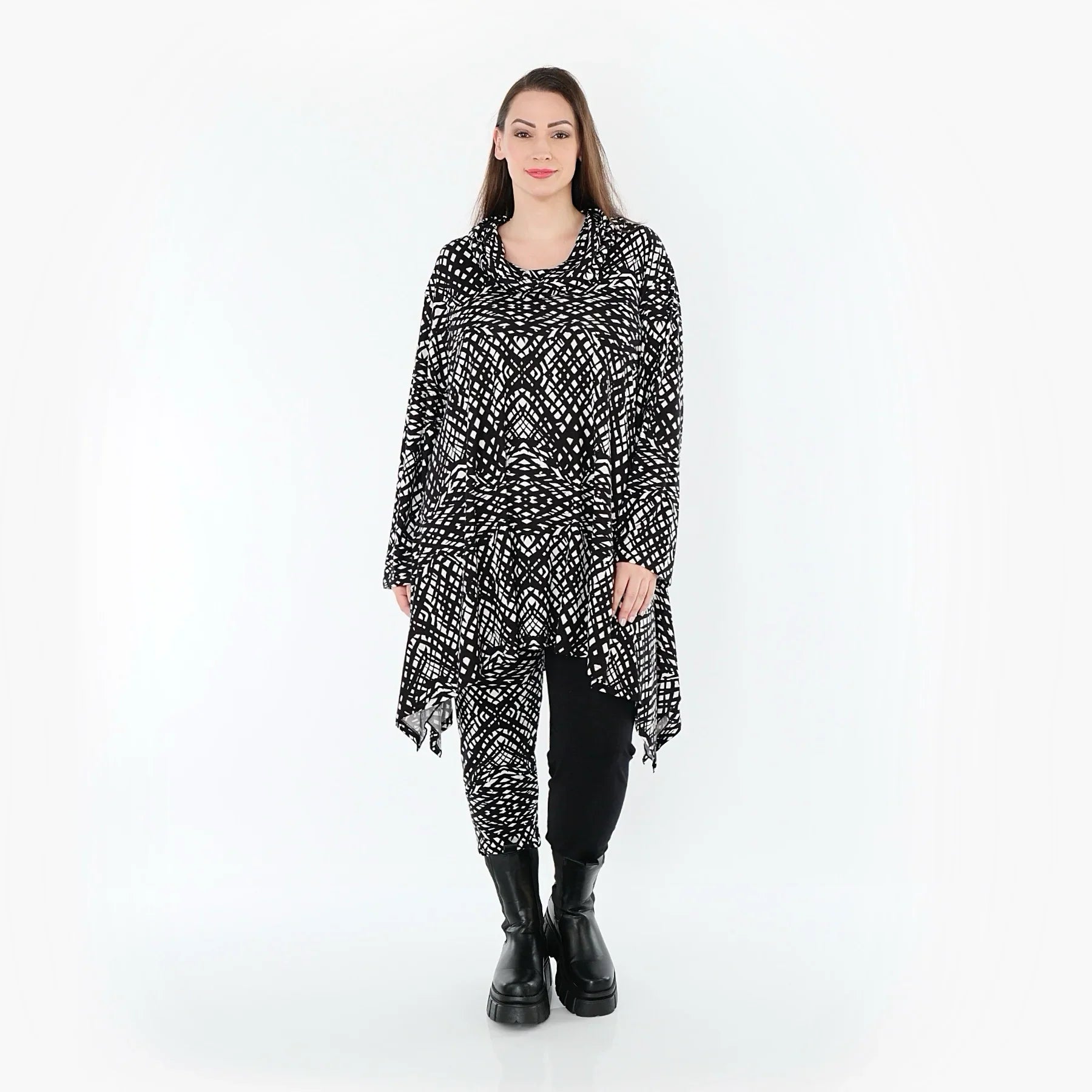 AKH Fashion 3371 Grand T-shirt, Noir-Blanc