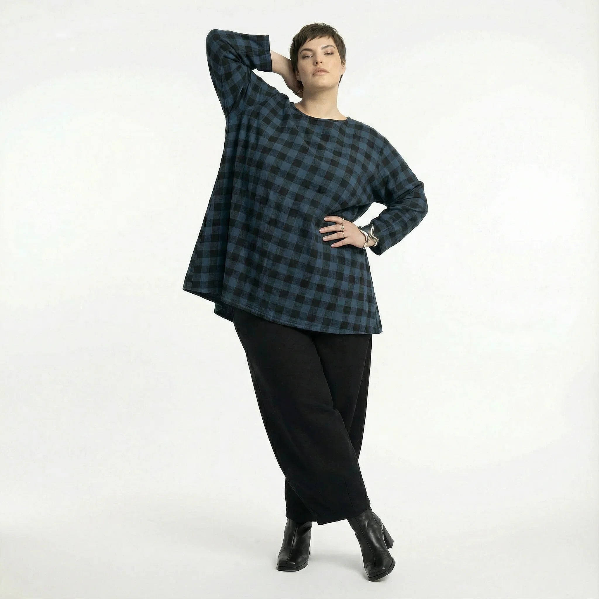 AKH Fashion 593 Big Shirt, Blue-Black