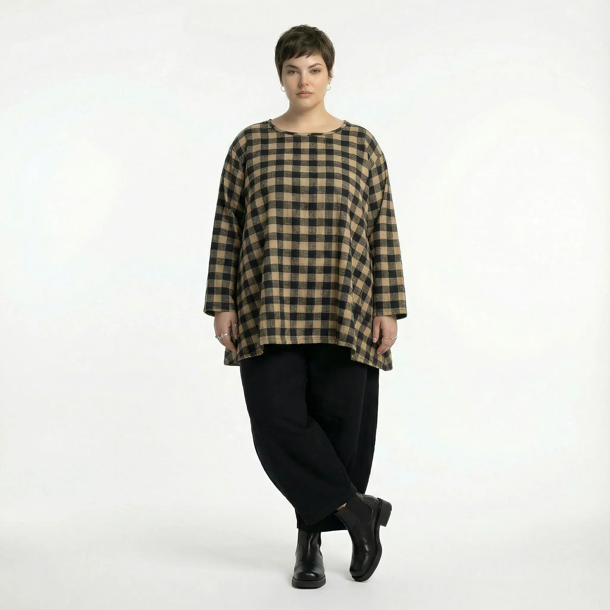 AKH Fashion 593 Big Shirt, Sand-Black