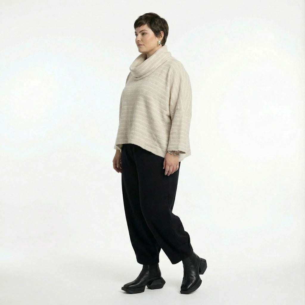 AKH Fashion 3019 Tunique ample, beige-blanc