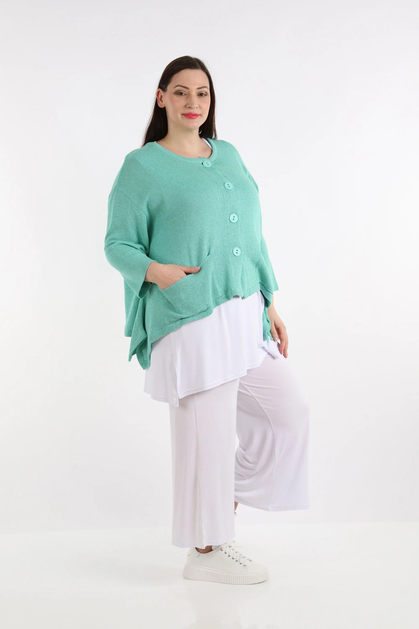 Summer jacket in A-shape made of light knit quality, knit in mint