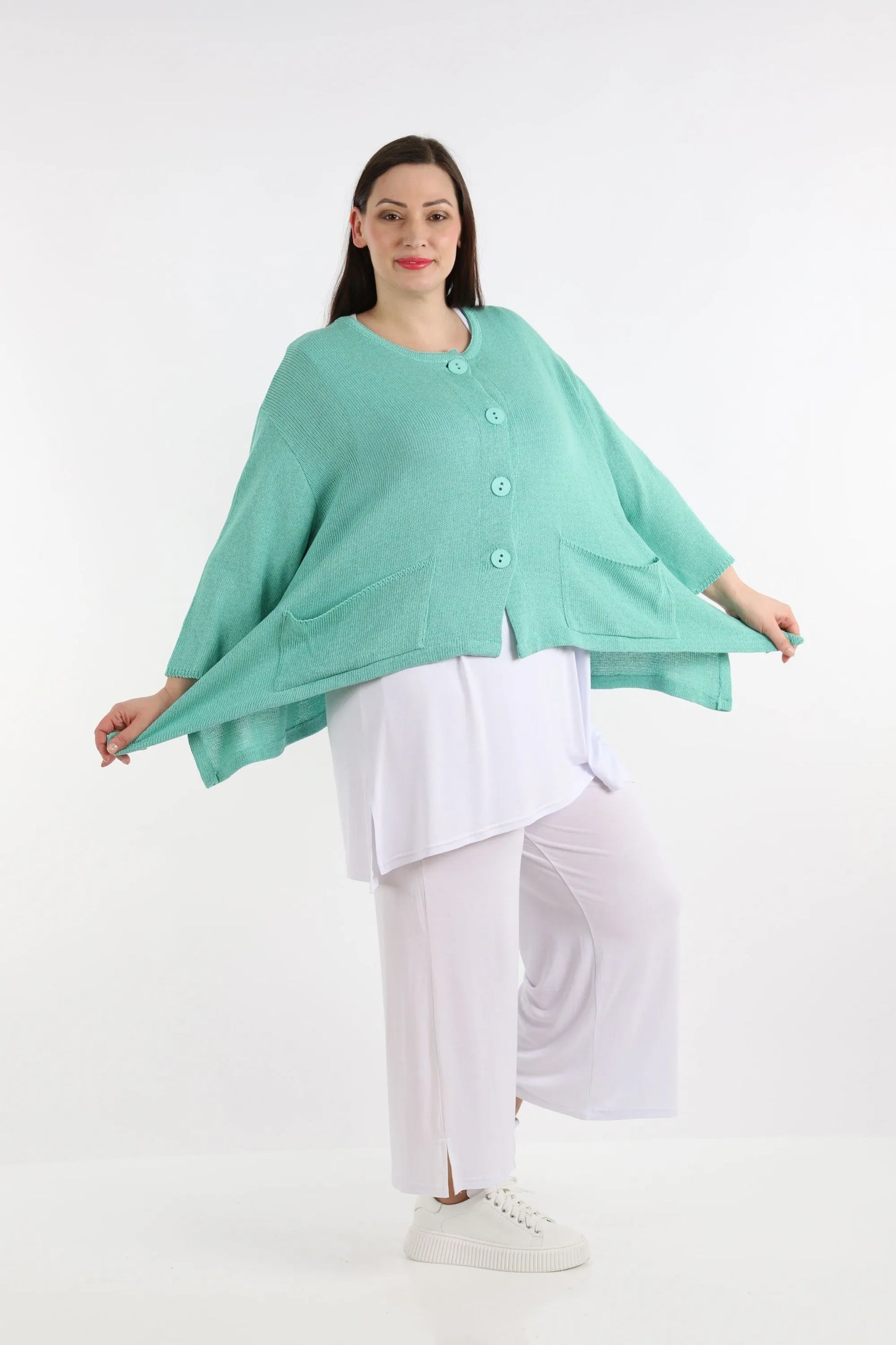 Summer jacket in A-shape made of light knit quality, knit in mint