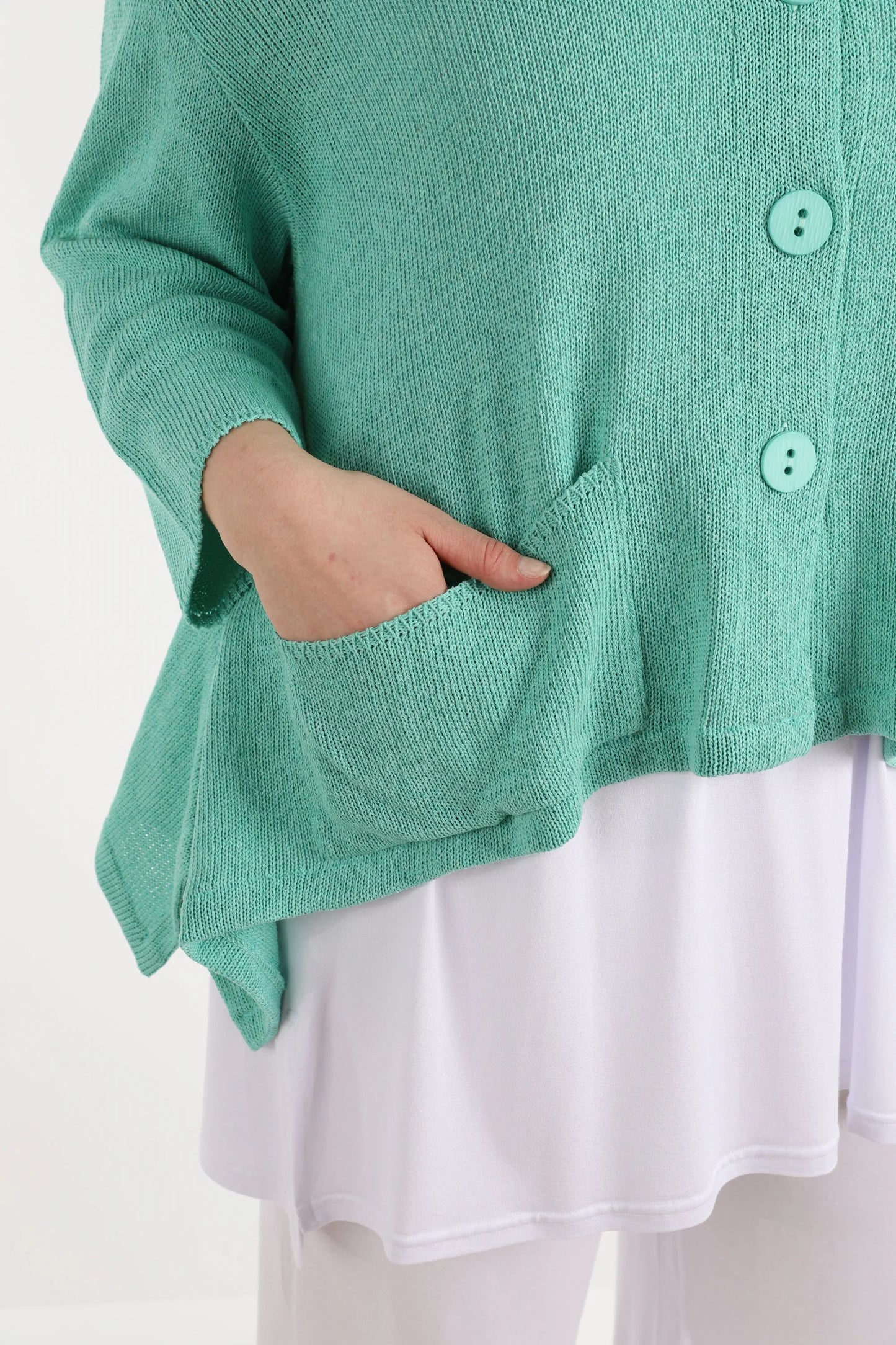 Summer jacket in A-shape made of light knit quality, knit in mint
