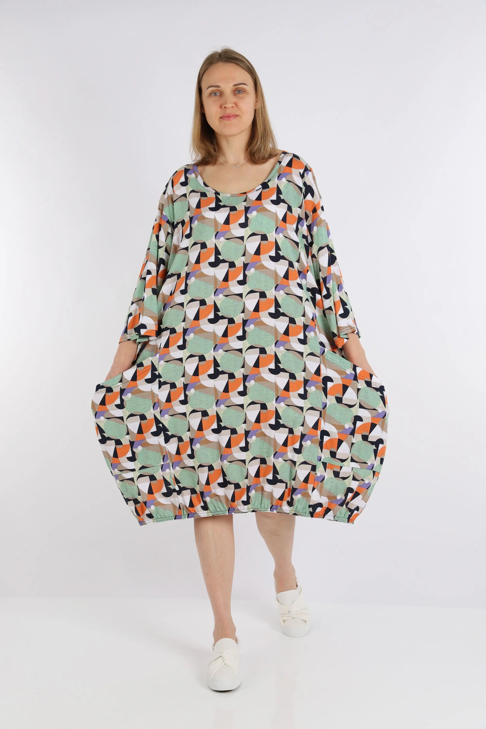 AKH 6840 Dress, Lime-Green-Orange