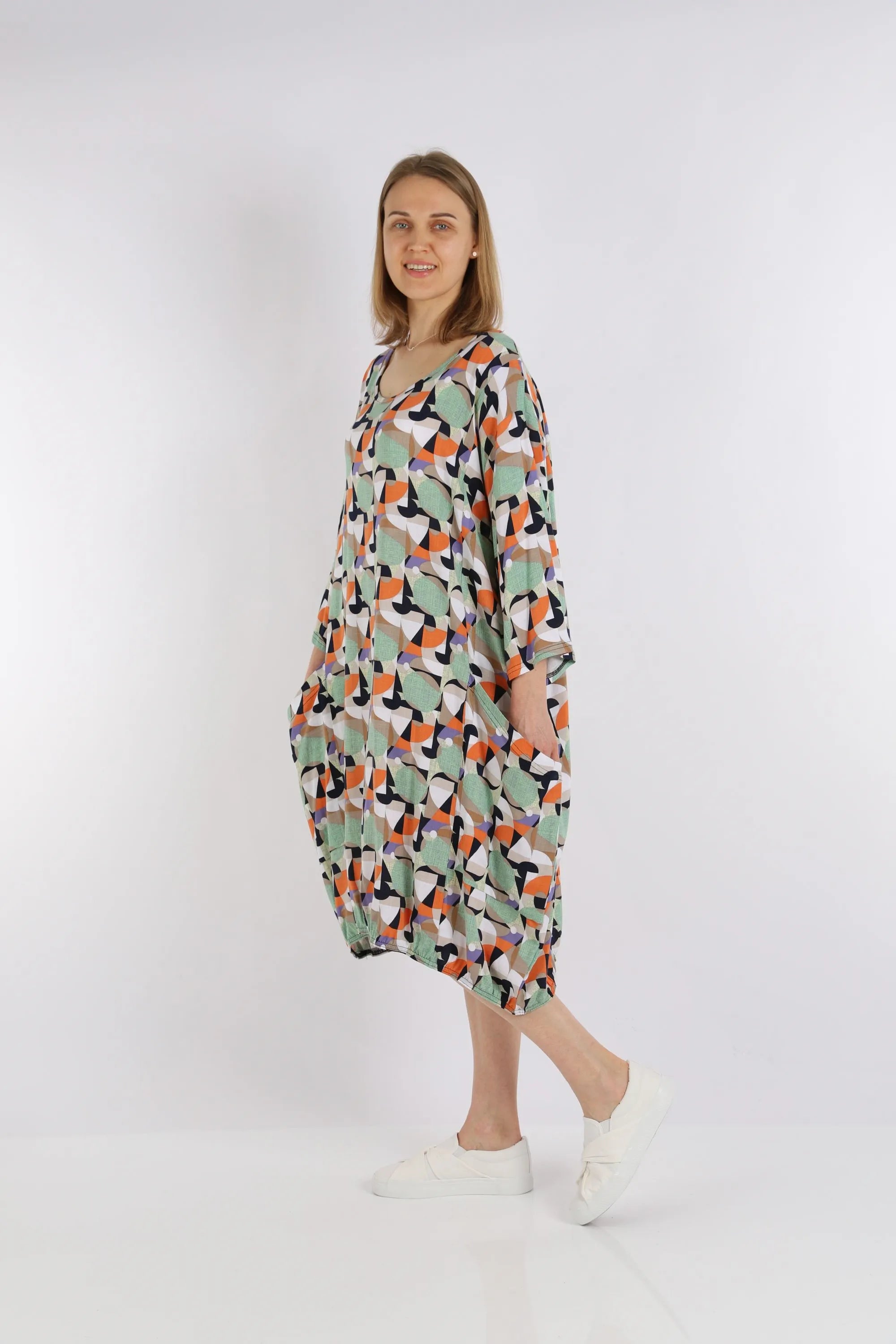 AKH 6840 Dress, Lime-Green-Orange