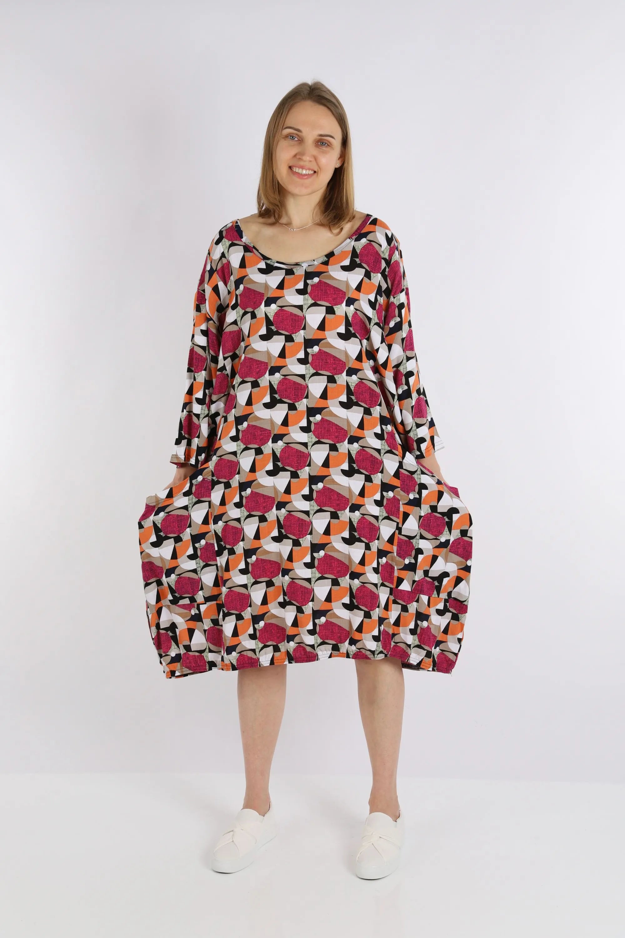 AKH 6840 Dress, Fuchsia-Pink-Cognac