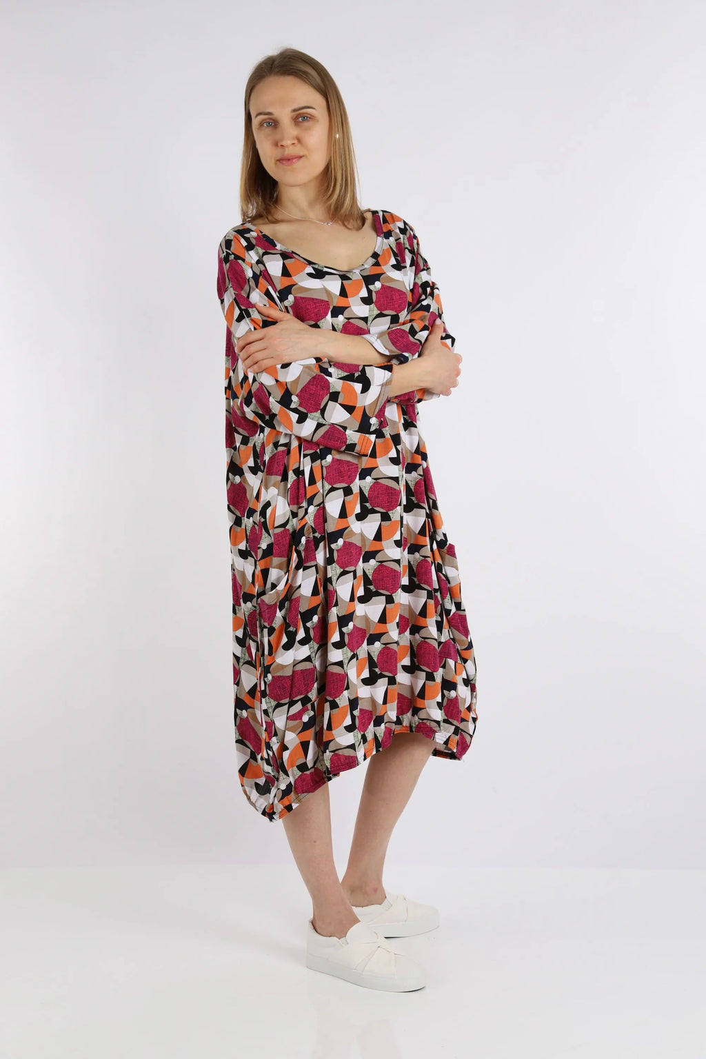 AKH Fashion Kleid 6840 Hinata, Fuchsia/Pink/Cognac