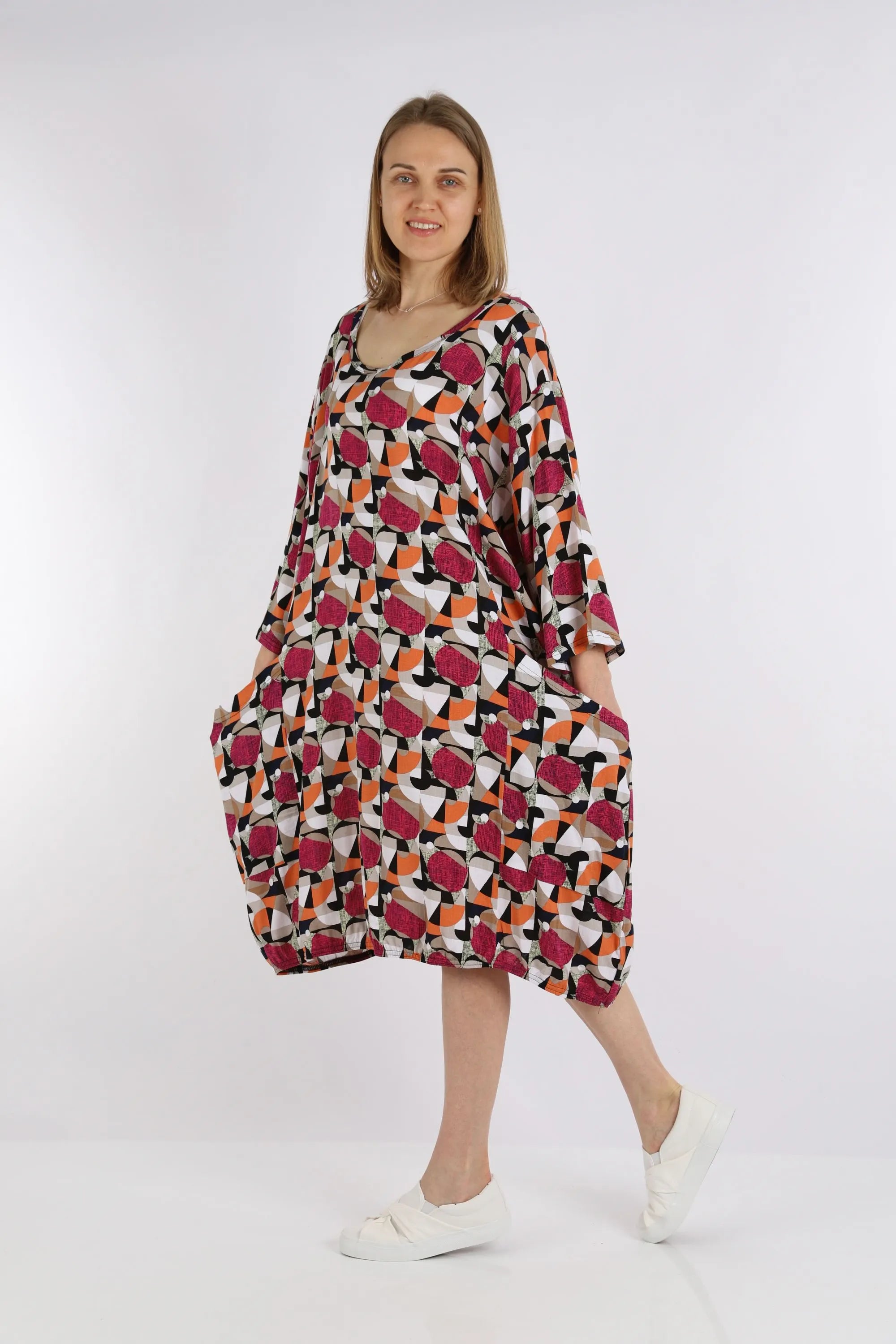 AKH 6840 Dress, Fuchsia-Pink-Cognac