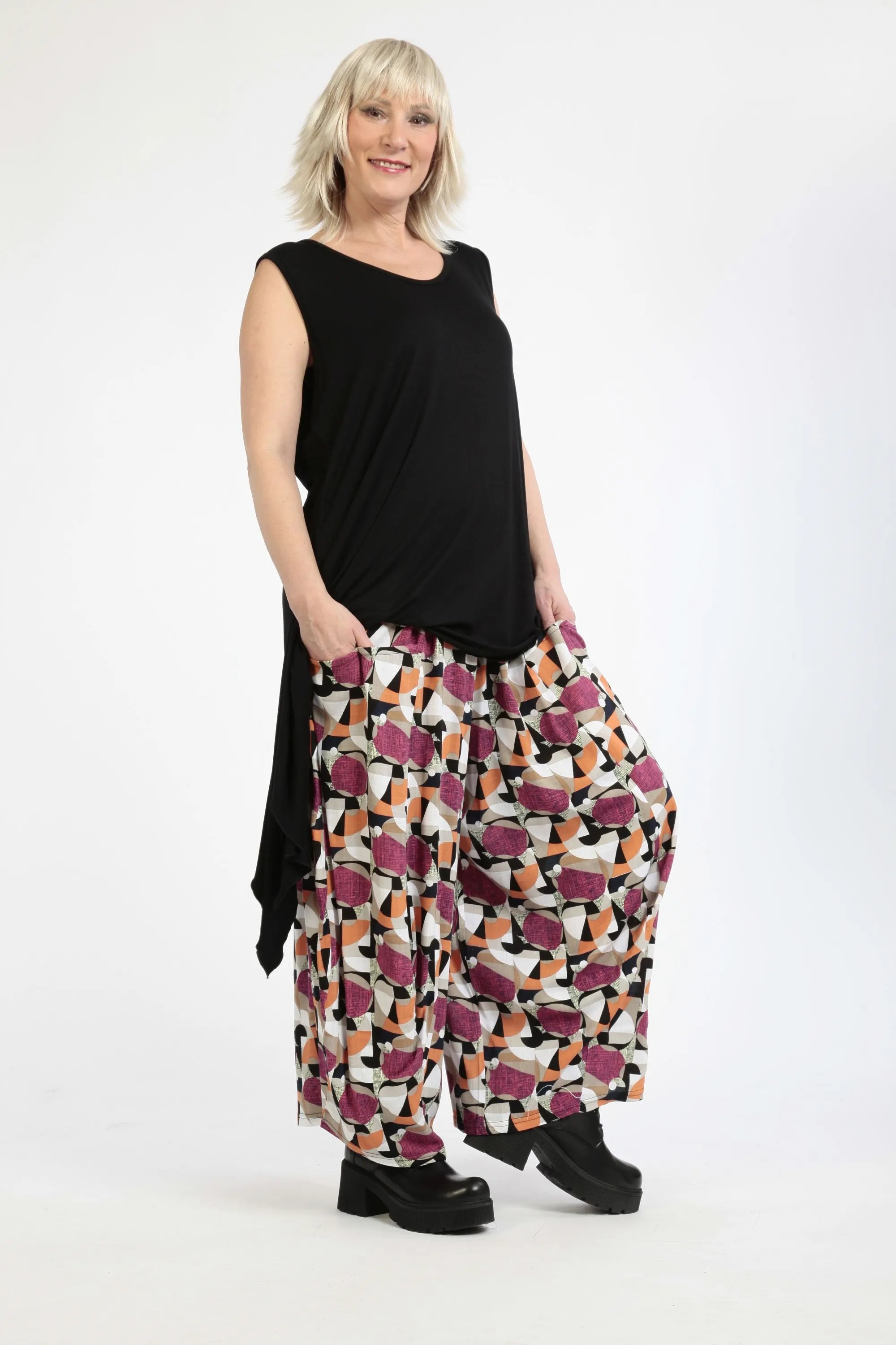 AKH 8069 trousers, fuchsia-pink-cognac