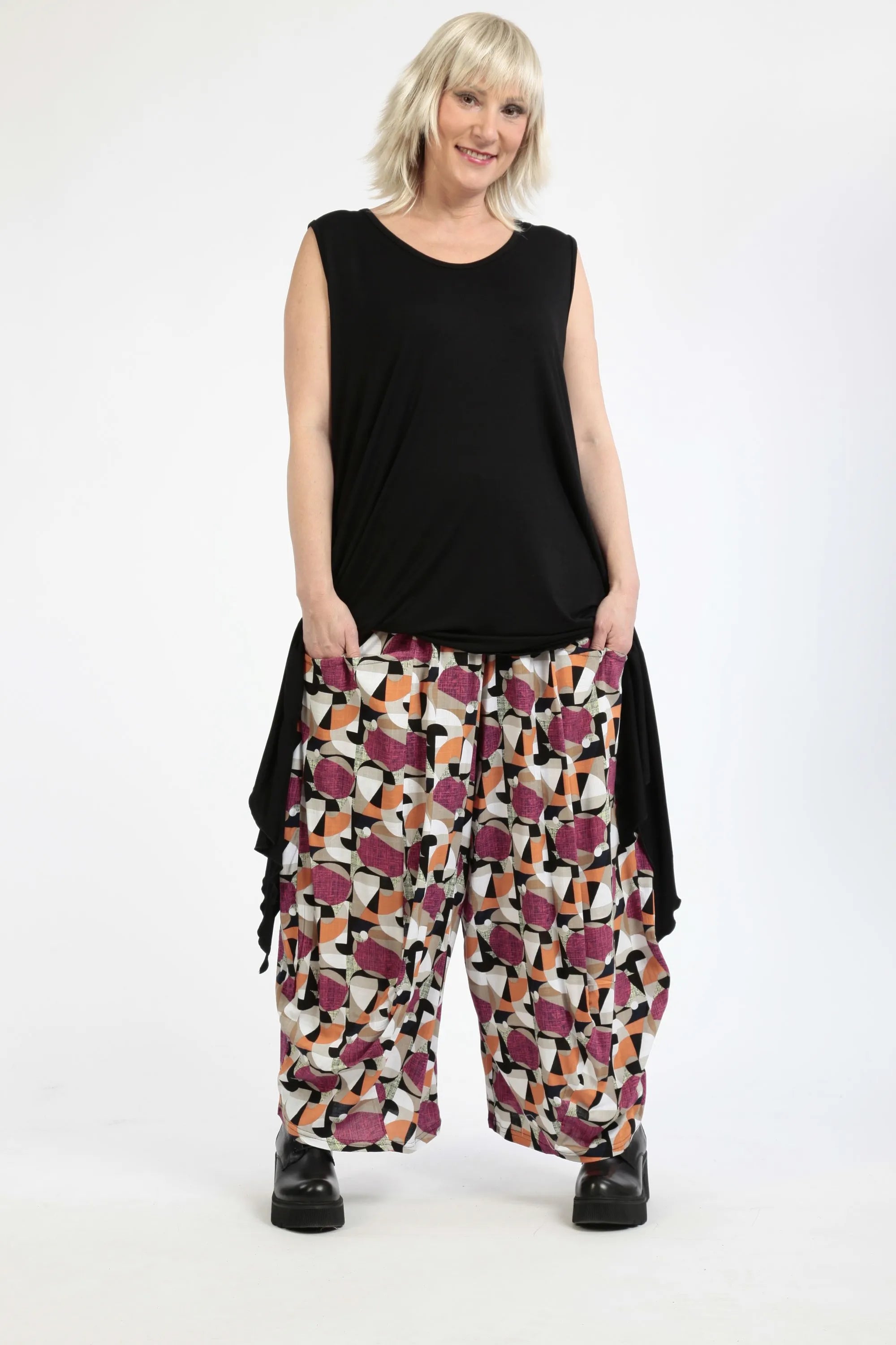 AKH 8069 trousers, fuchsia-pink-cognac