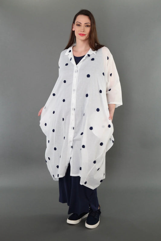 AKH Premium 7117 Bluse, Weiß/Dunkelblau