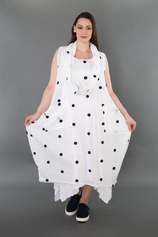 AKH Premium 7118 Kleid, Weiß/Dunkelblau