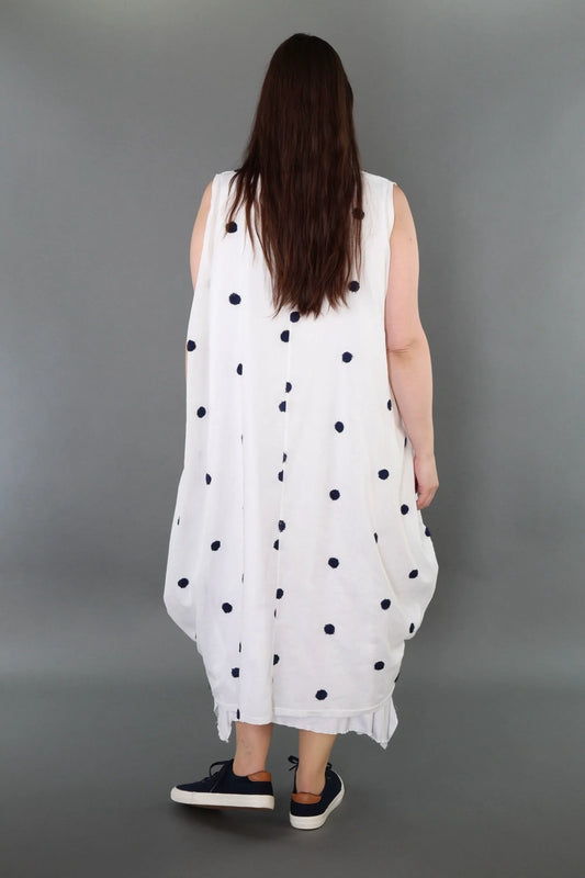 AKH Premium 7118 Kleid, Weiß/Dunkelblau