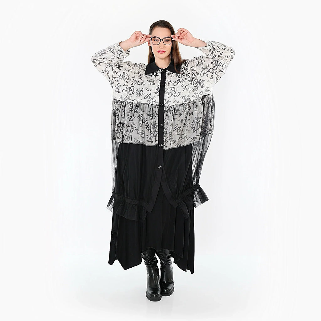 AKH Premium 7136 Blouse, Noir et blanc