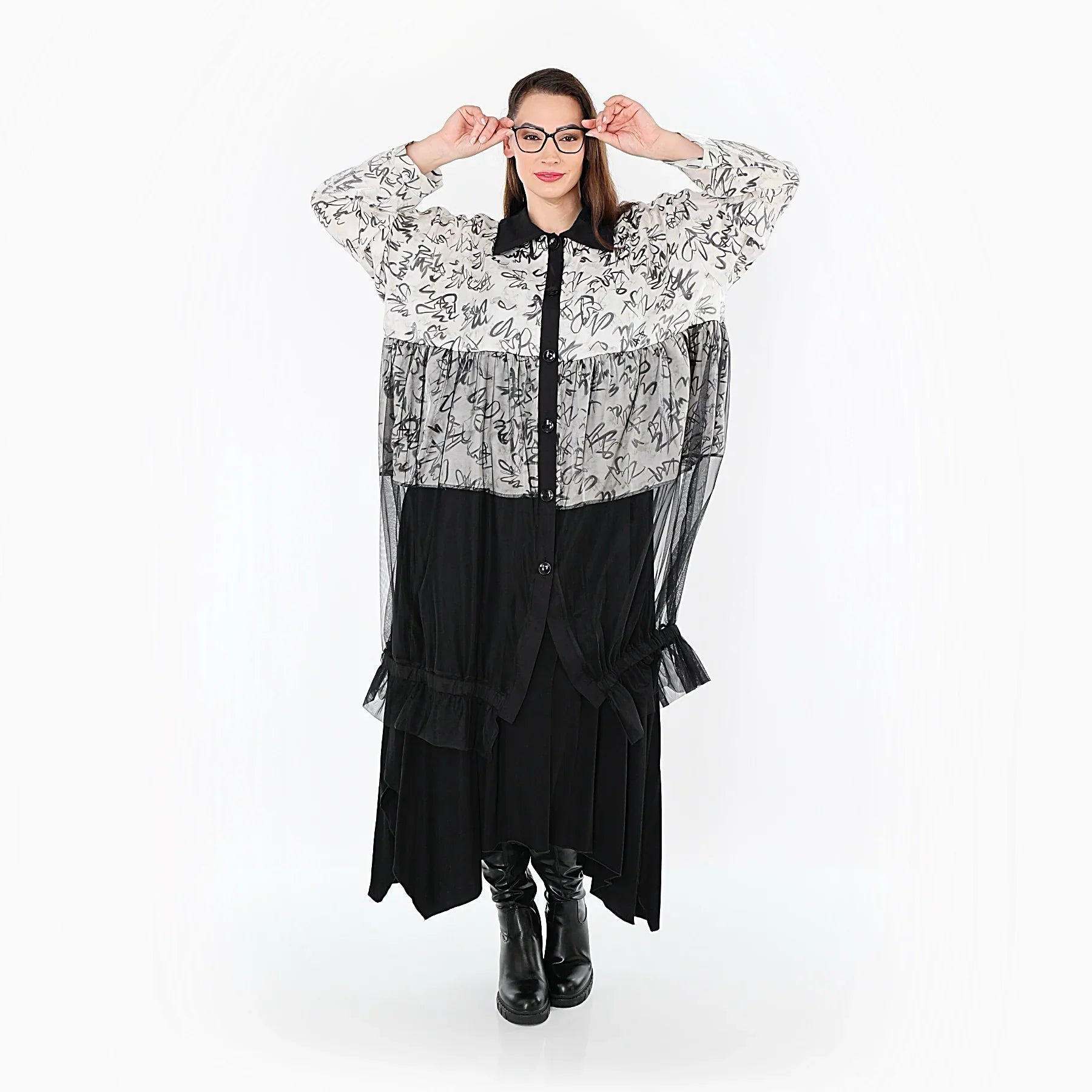 AKH Premium 7136 Blouse, Noir et blanc