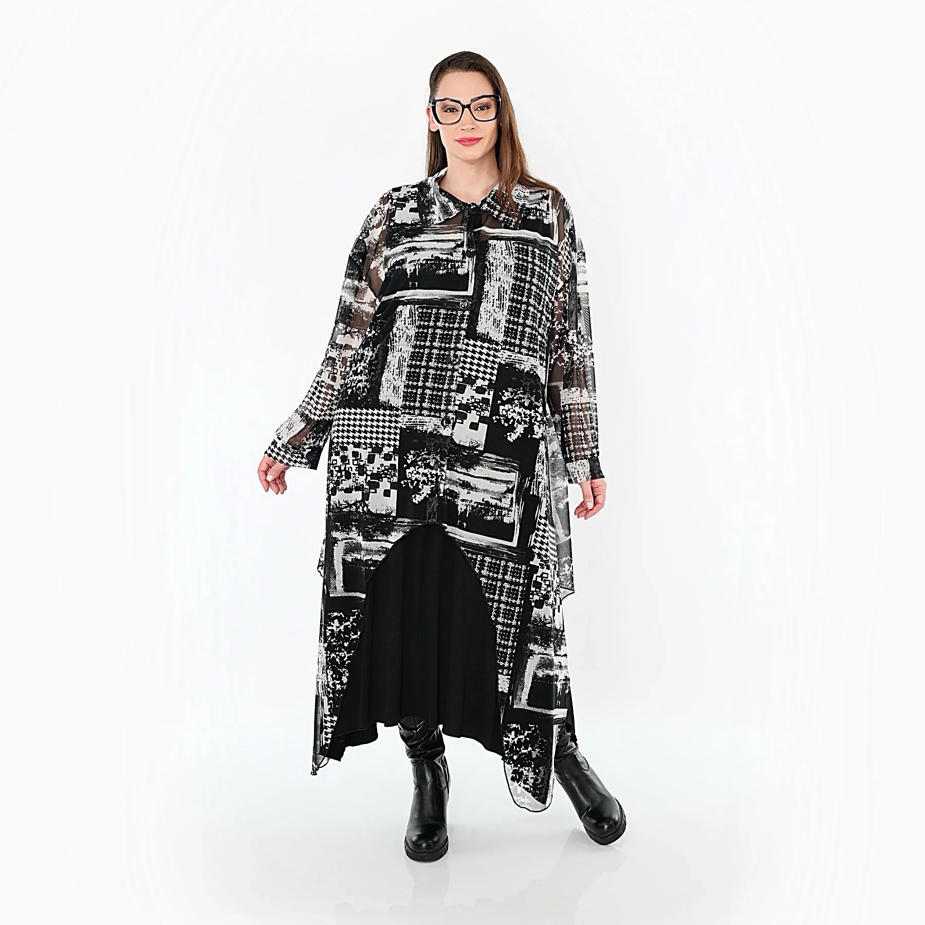 AKH Premium 7135 Chemisier, Blanc-Gris