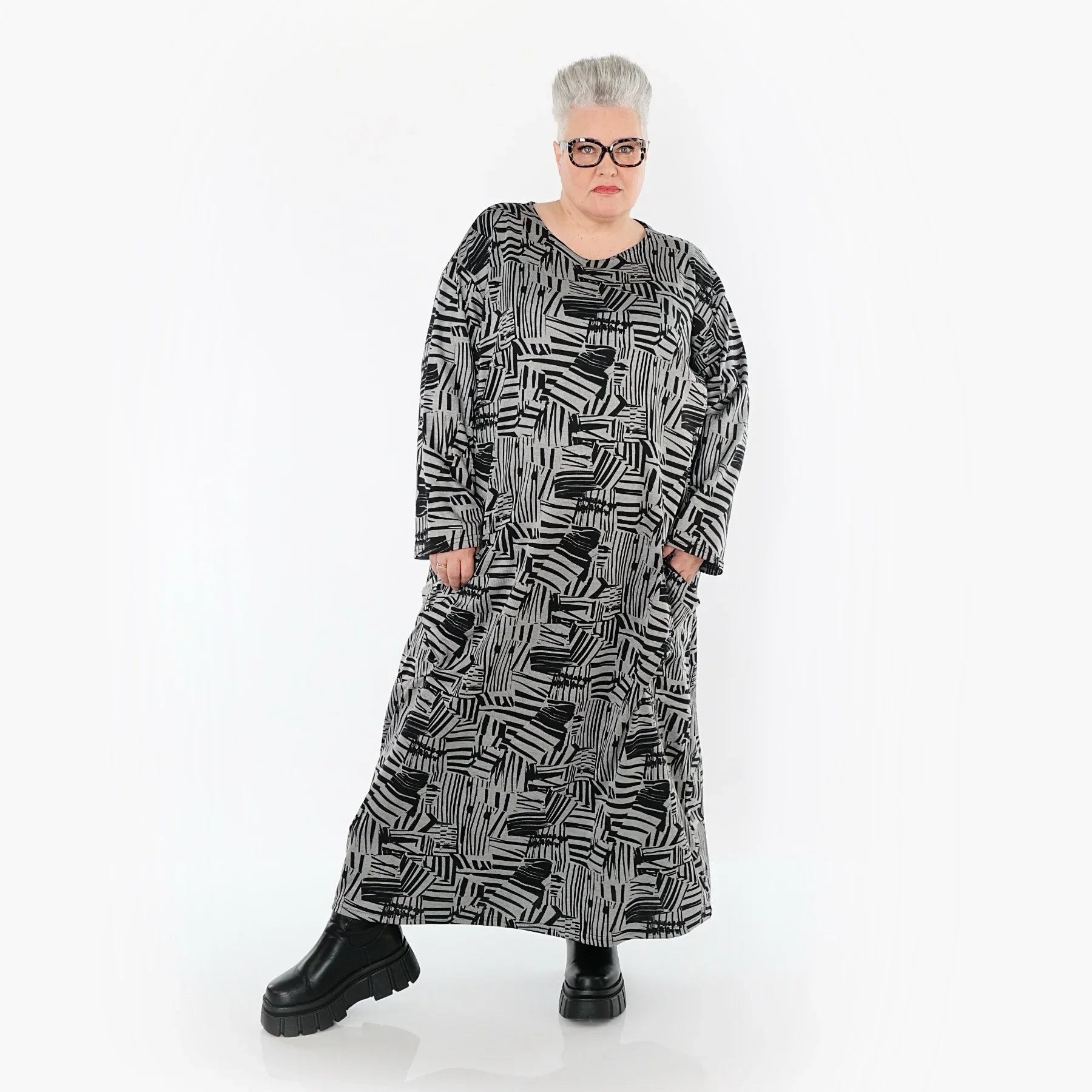 AKH Premium 7137 Kleid, Grau-Schwarz