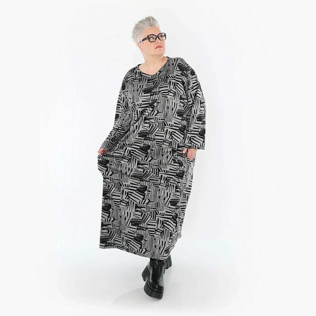 AKH Premium 7137 Kleid, Grau-Schwarz