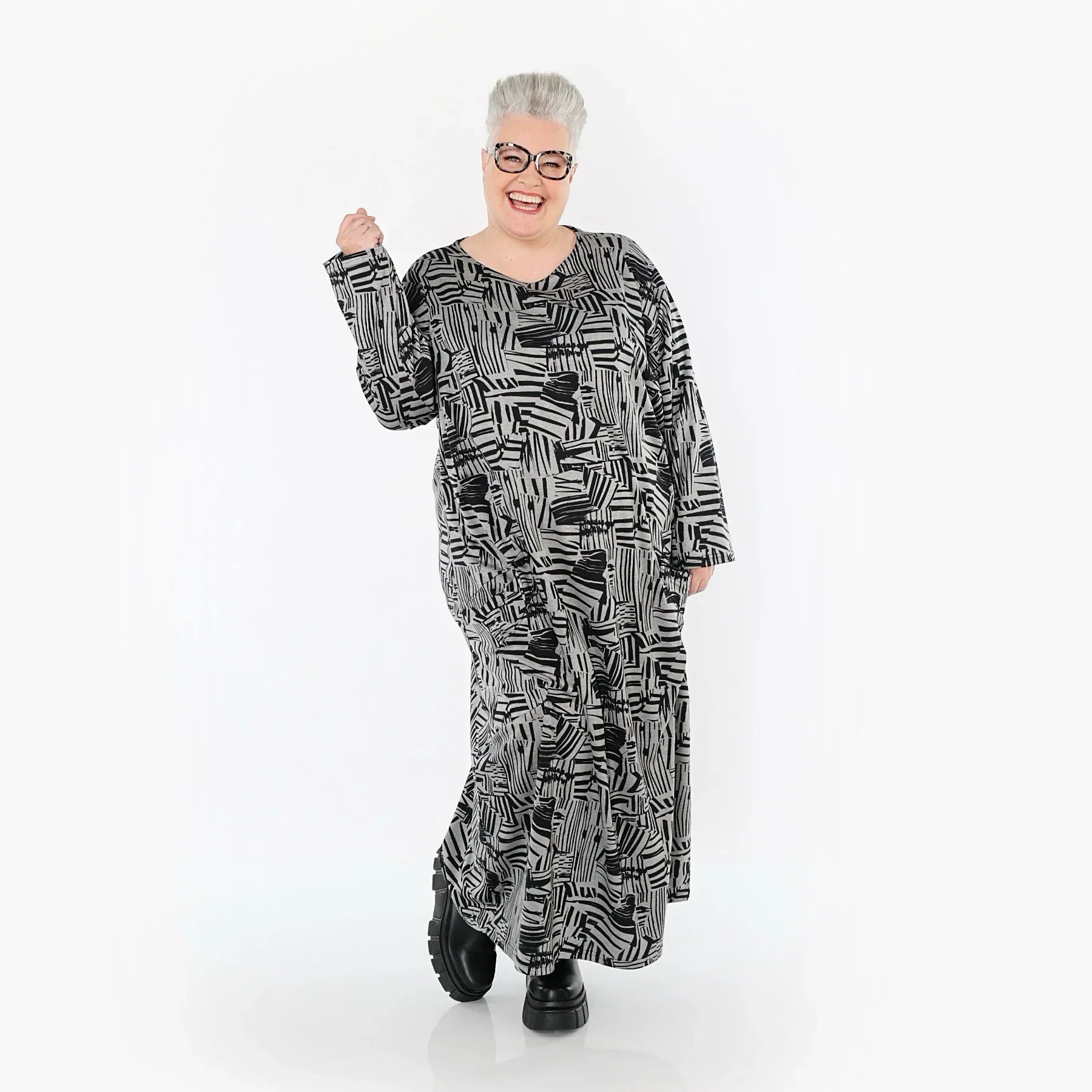 AKH Premium 7137 Kleid, Grau-Schwarz
