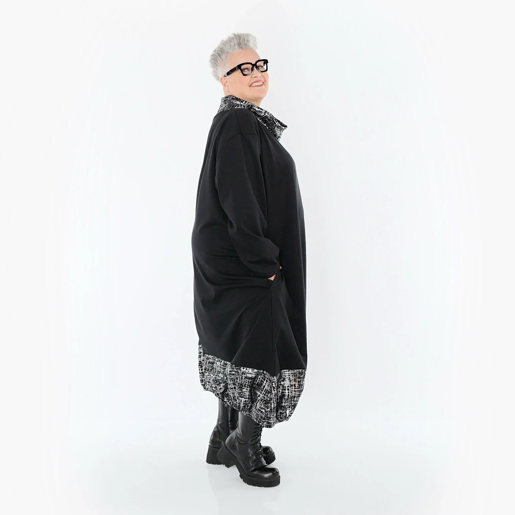 AKH Premium 7156 Robe, Noir-Argent