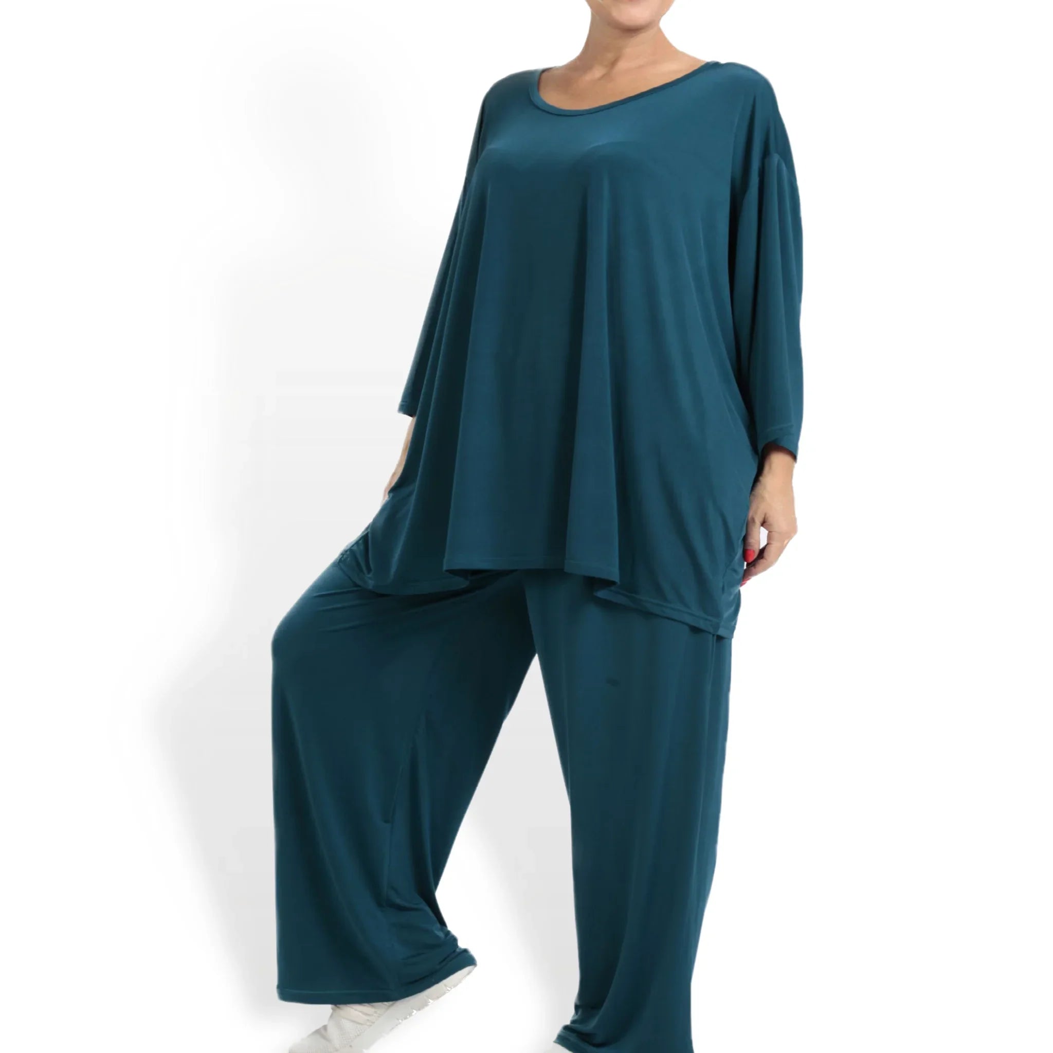 Transitional big shirt in a boxy shape made of smooth Slinky quality, Nico in petrol