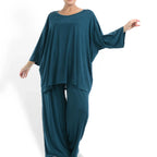 Transitional big shirt in a boxy shape made of smooth Slinky quality, Nico in petrol