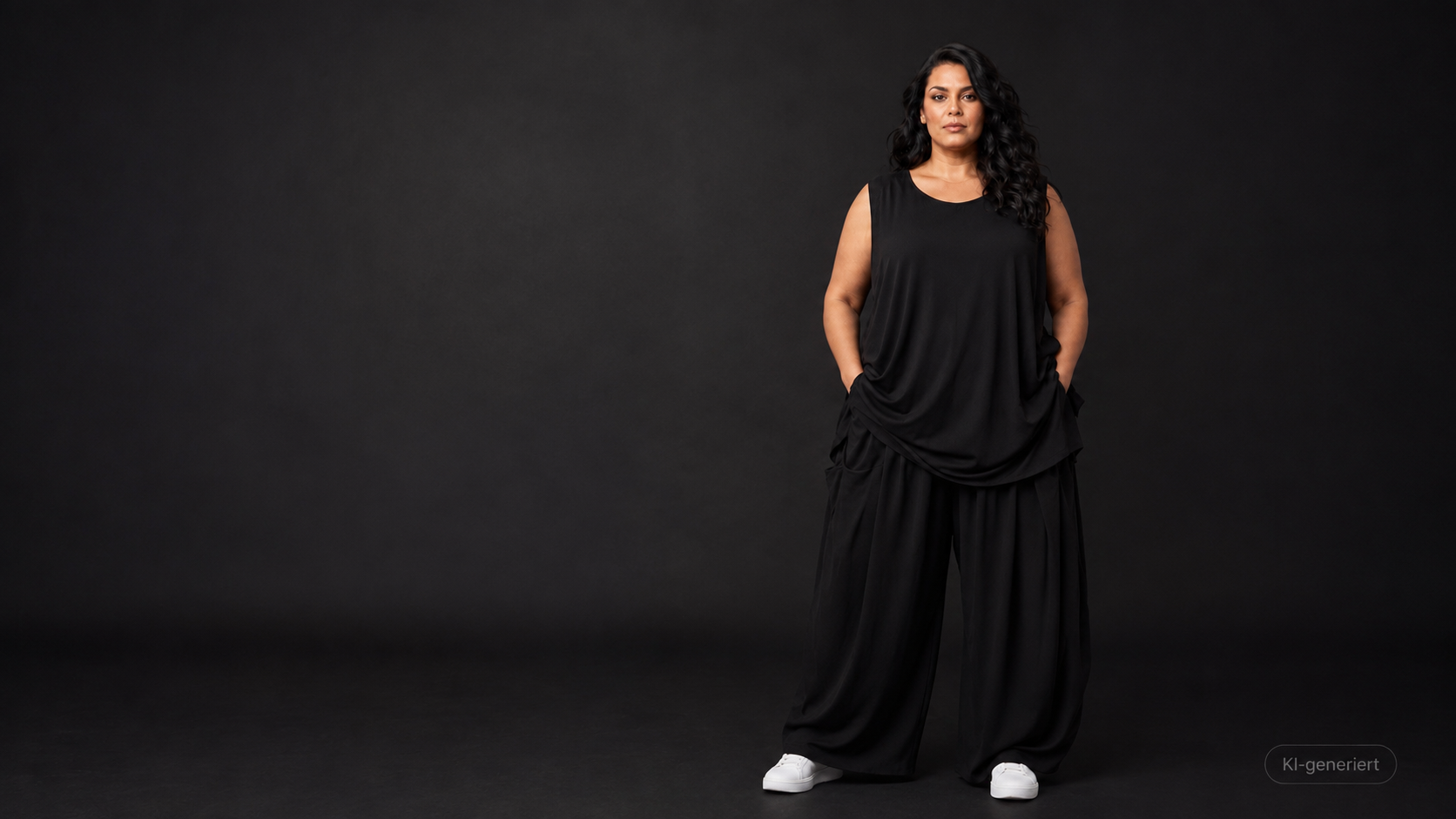 AKH Basics Winter – Modell in schwarzem Basic-Outfit, KI-generiertes Markenbild