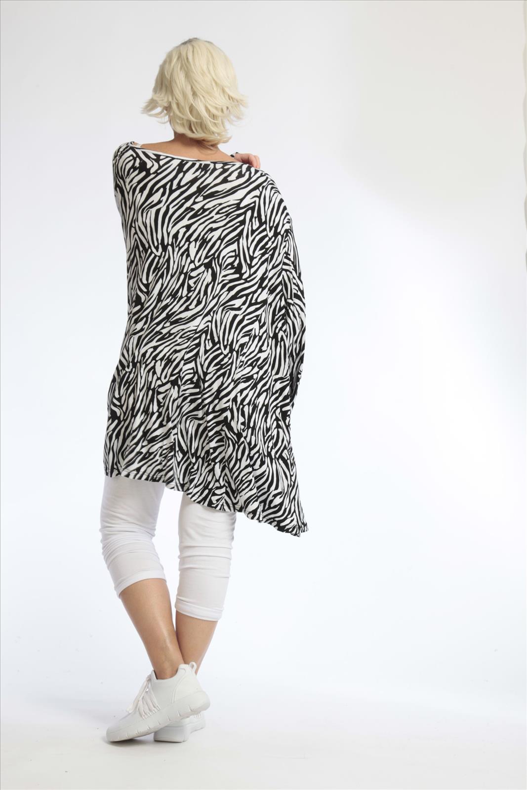 Sommer Big Shirt in A-Form aus feiner Jersey Qualität, Zebra in Schwarz-Weiß