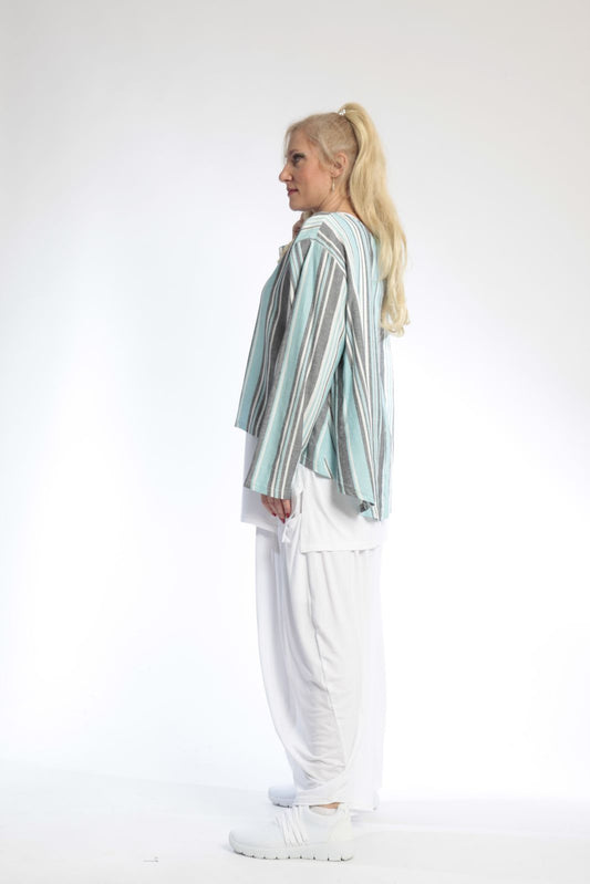 Summer jacket in a rounded shape made of airy linen look quality, Candy in turquoise