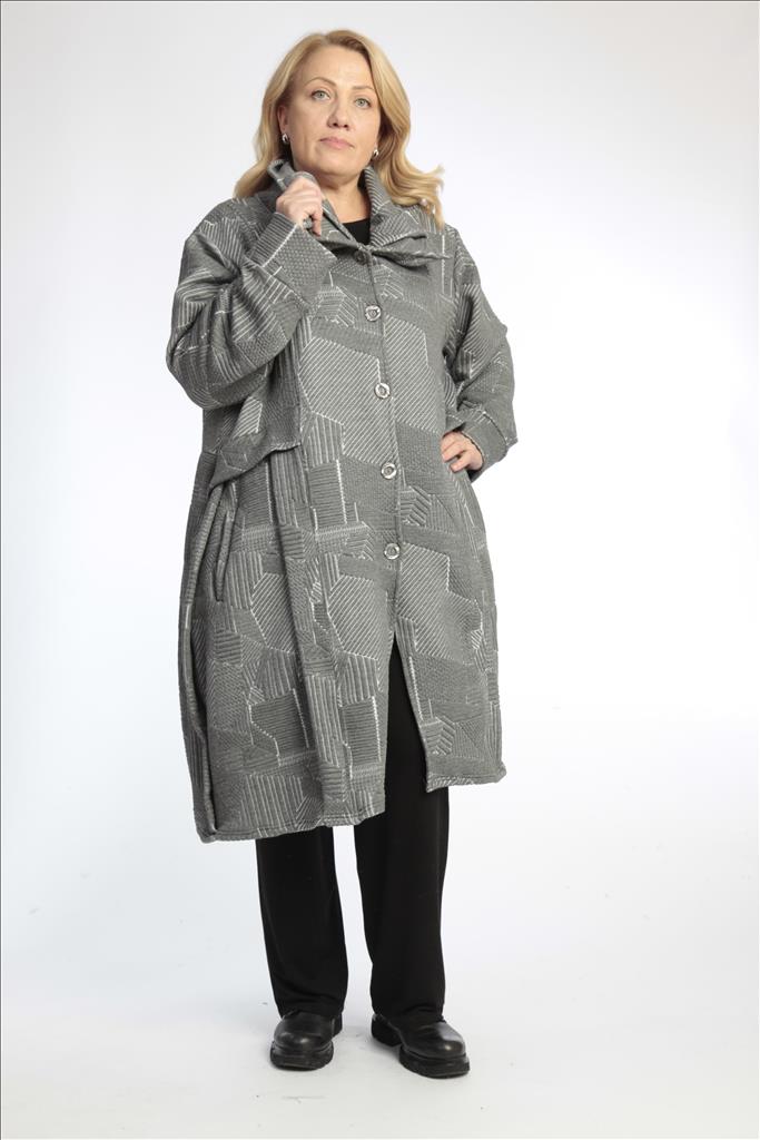 Winter coat in balloon shape made of jacquard quality, semolina in gray and white