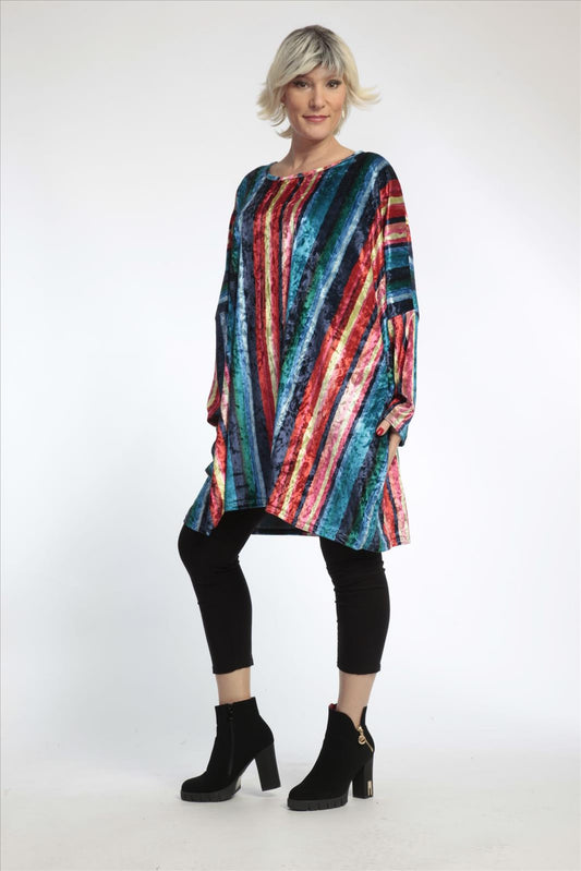 Summer big shirt in a straight shape made of velor quality, Latte in multicolor