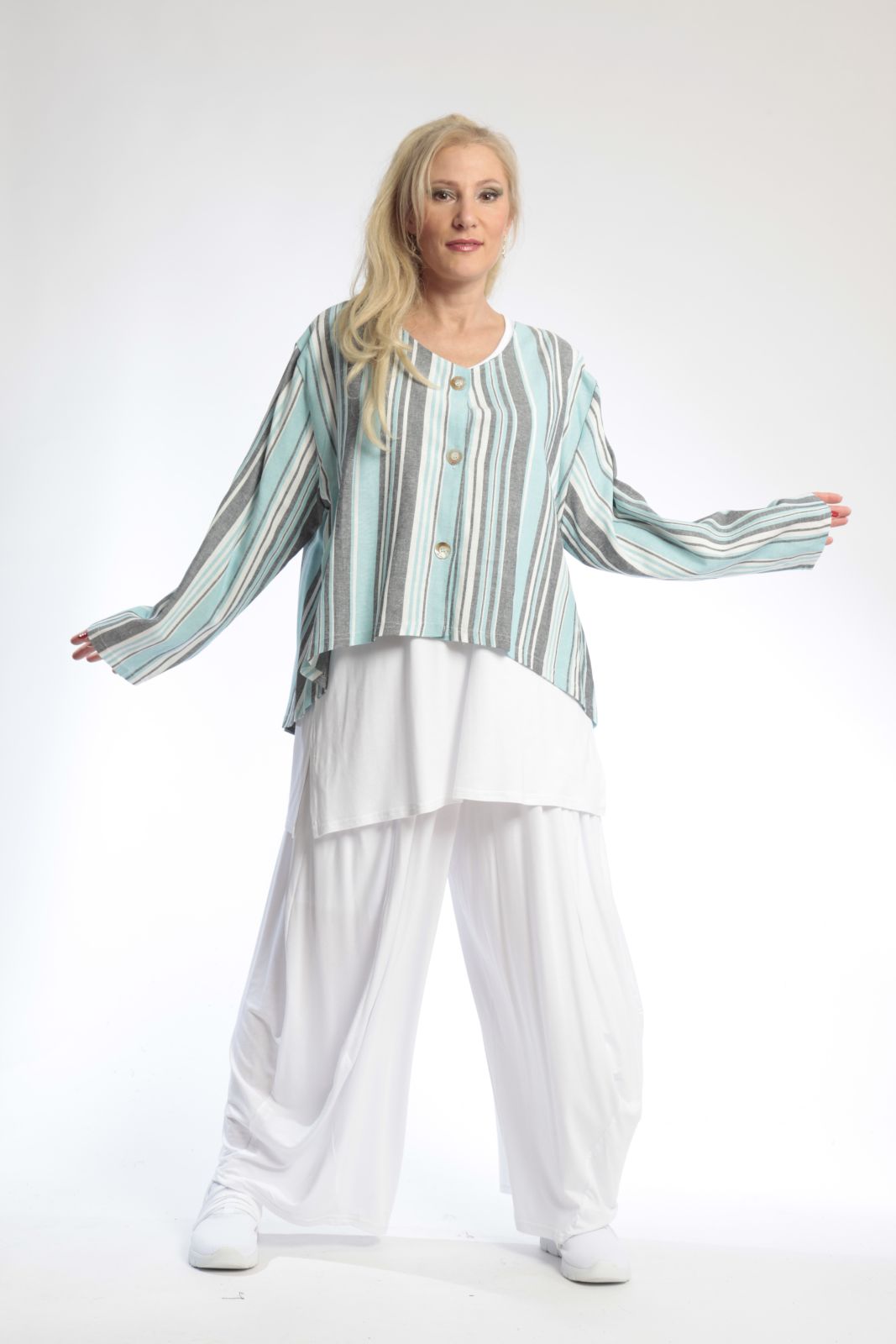 Sommer Jacke in gerundeter Form aus luftiger Leinen Optik Qualität, Candy in Türkis