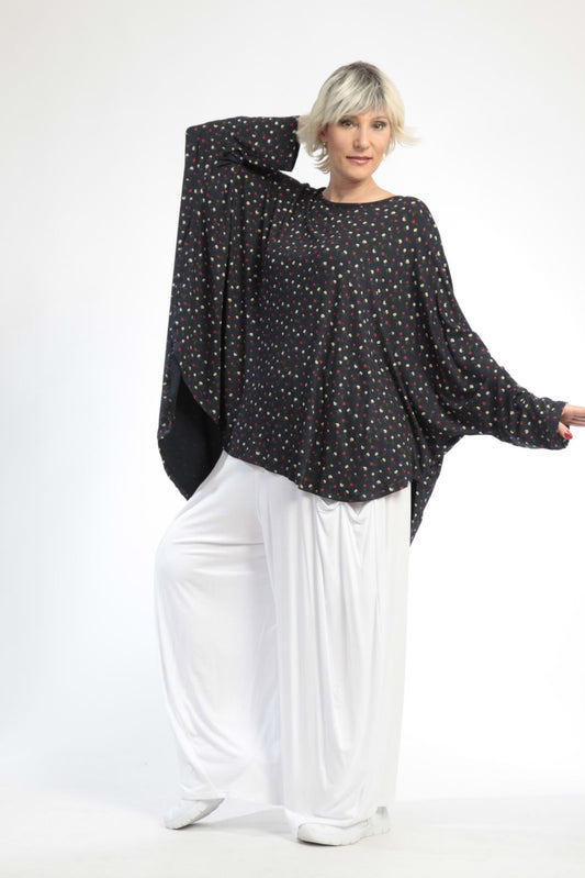 Summer big shirt in a rounded shape made of soft jersey quality, Rayan-Blossom in dark blue
