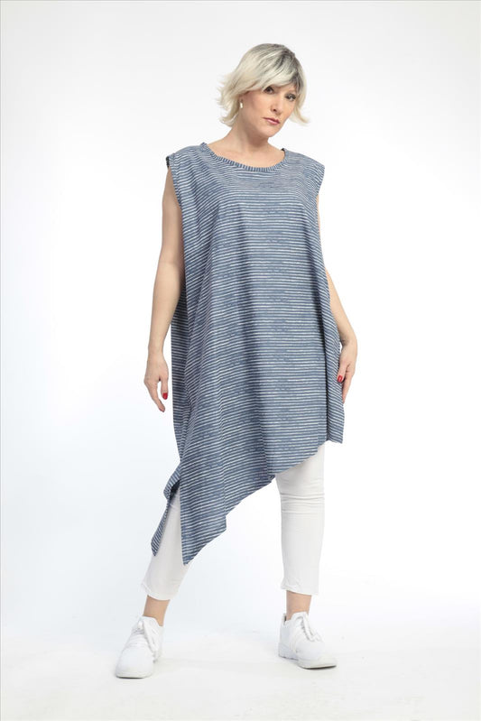 Summer tunic in an asymmetrical shape made of poplin quality, boa in blue and white
