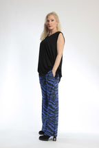 Summer trousers in a straight shape made of airy poplin quality, Lino in royal blue-black