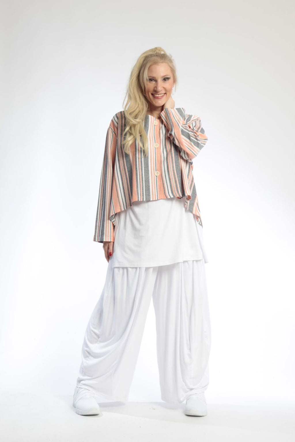 Summer jacket in a rounded shape made of airy linen look quality, Candy in orange