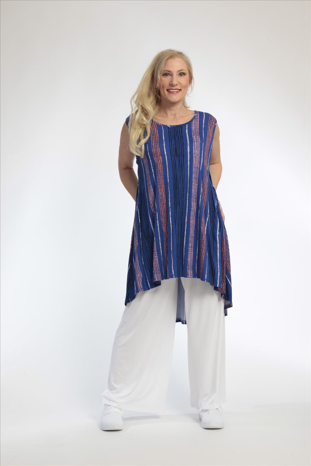 Summer tunic in A-shape made of soft jersey quality, Florida in royal blue-multi