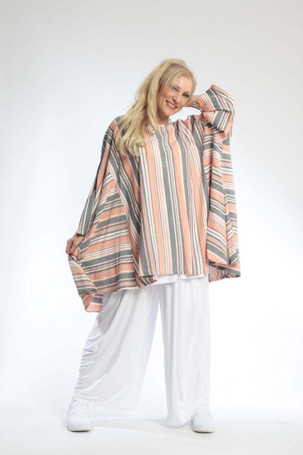 Chemise d'été grande taille en forme de A en qualité aspect lin aéré, Candy en orange