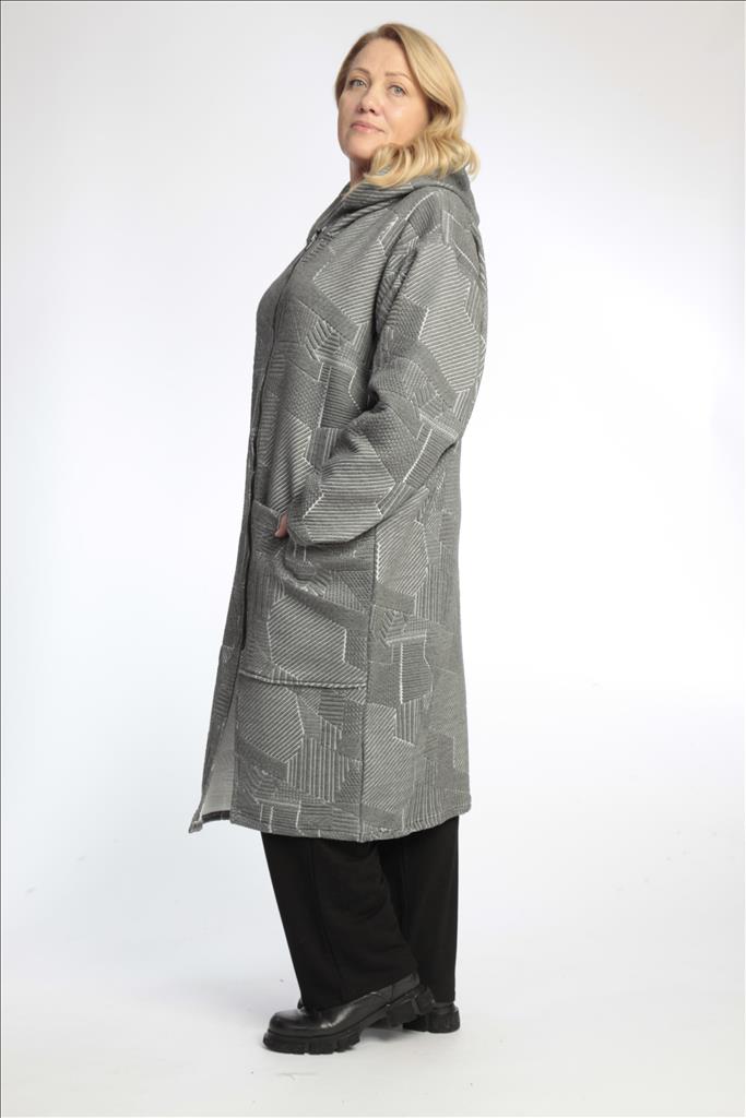 Winter coat in a straight shape made of jacquard quality, semolina in gray and white