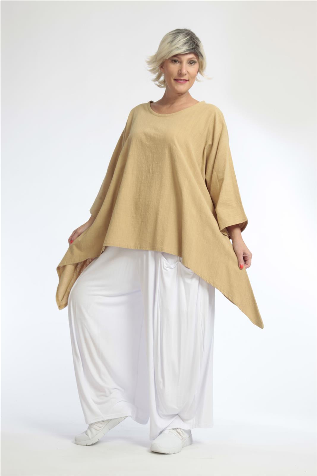 Summer big shirt in A-shape made of crushed linen look quality, Cottona in beige