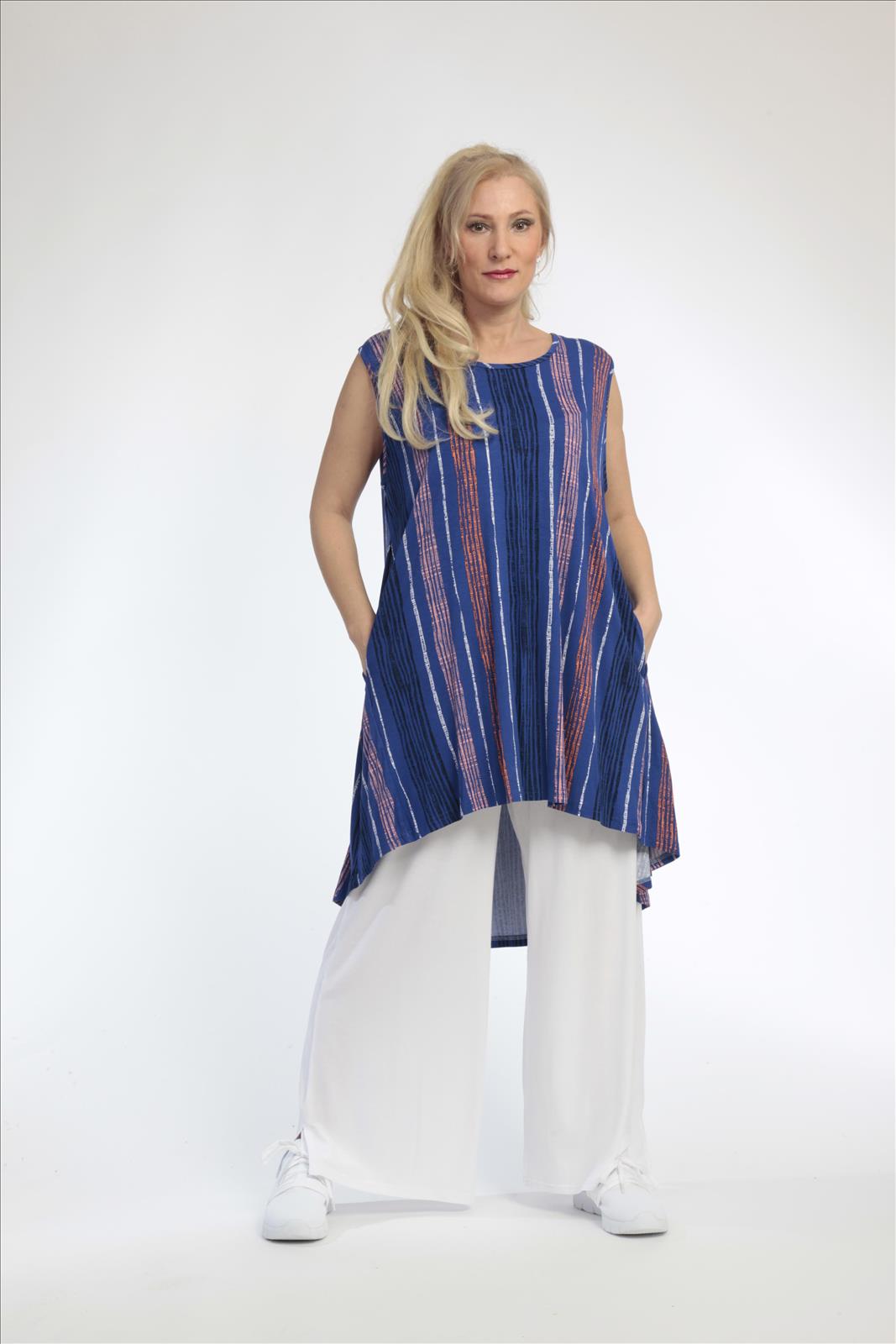 Summer tunic in A-shape made of soft jersey quality, Florida in royal blue-multi
