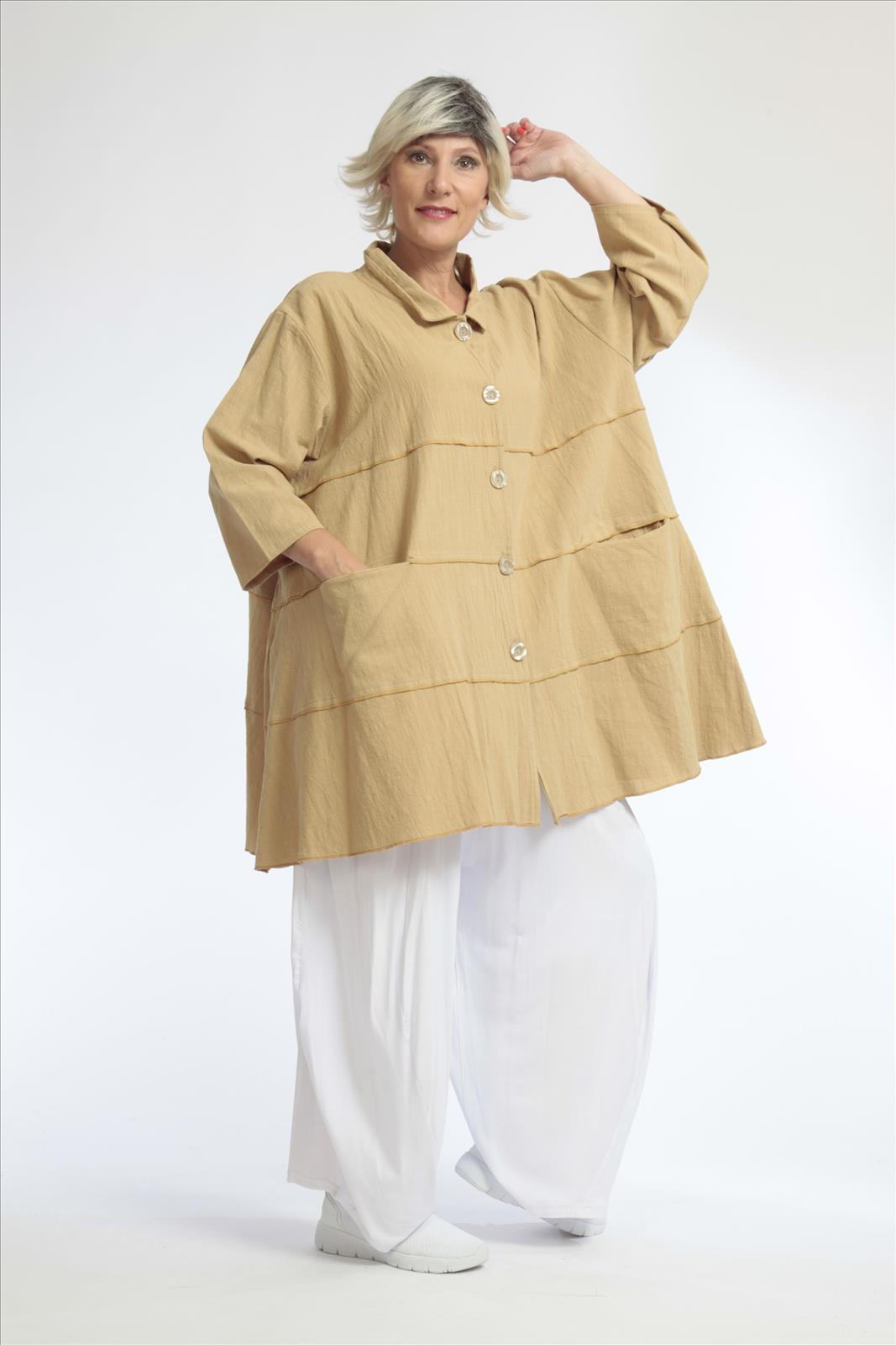 Summer jacket in A-shape made of crashed linen look quality, Cottona in beige